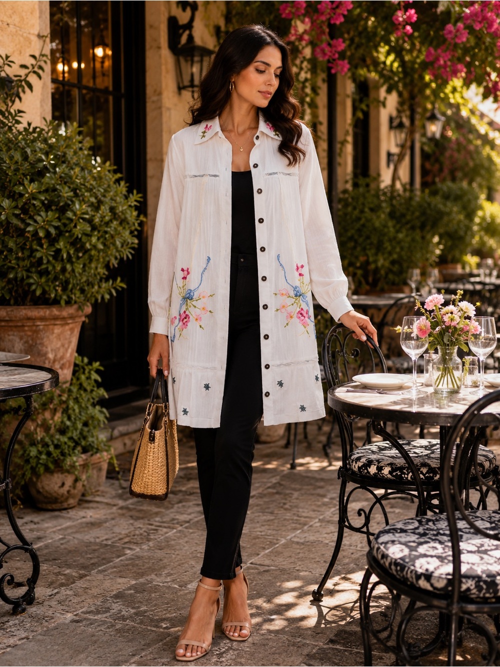 NWT Adore Embroidered Floral Tunic Dress Large White Boho Cottagecore
